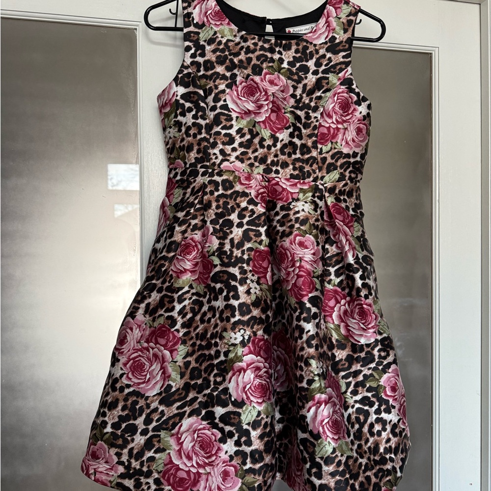 Floral and Leopard Print Kids Dress